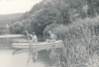 Svoboda brothers canoeing in Chocerady, 1970/1971