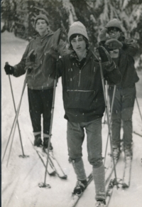 Jan Pfeiffer (centre) in the Krkonoše Mountains, about 1971