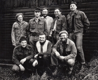 Ladislav Kukla (bottom right) with friends in the tramp settlement Půlnocni hvězda