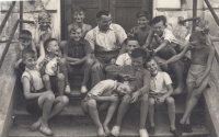 Team of Orel pupils in front of the gym. In the middle František Rod, a trainer who was executed by the communists in Jihlava