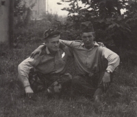 Josef Krupica (left) at the army, Mosnov, 1967