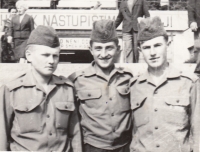 Josef Krupica (left) during the military service at the fair, Brno, 1966