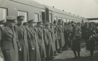 Members of the DKNS 2nd Group leaving Kaesong Station on 10 April 1955.