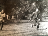 In attack mode and wearing his father's military-style tracksuit, Křepice, circa 1986.