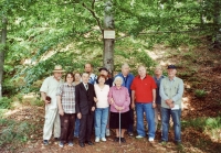 A meeting of witnesses in May 2009 at the site of the stolen picture of the Virgin Mary. The new picture was made by Anna Soudková (in the middle with a stick) and her daughter Rostislava Raidová (next to her in a pink blouse)