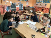 A team of pupils from the Nový Malín Primary School and Kindergarten creating a scenario, Stories of our neighbours, 2024