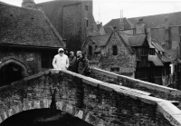 Secret meeting with father Vladimir Tosek (second from right) in Bruges, Zdenka Tichotová on the right, 1976