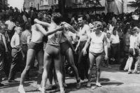 Irena Tichá (first from left) with teammates (match between Jablonec nad Nisou and Brno), 1963