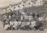 Jáchymov elementary School, 9th grade, Marie Uhlíková fifth from the left, 1954