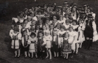 Haná Region Festival, Drahomíra Ševčíková in the front row in the middle, Štarnov, 1936