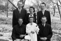 Gerhold Kostelnik on the left, with his parents, sisters and brother. Hať, early 1960s