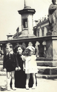 Růžena Saulová with her son Boleslav and daughter Iva, 1955