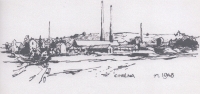 A drawing showing the family brickyard in 1948 (by Petr Langr)