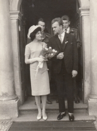 Petr and Bohumila Langr after their wedding ceremony, 1962