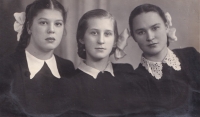 Iryna's mother, Elvina Kravtsova, with her classmates from the women's school. Lviv, 1954