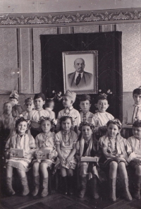 Iryna and her kindergarten group. Lviv, 1964