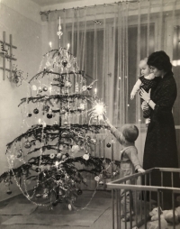 Christmas with her children Hanka and Petr, 1960