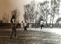 Weekend stay on a farm in Křepice with football, 1980s