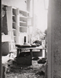 Apartment of the Polášek family on the Prague embankment after the bomb hit, 14 February 1945