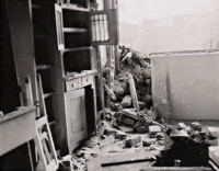 Apartment of the Polášek family on the Prague embankment after the bomb hit, 14 February 1945