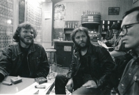 Petr Císařovský (left) with friends in a Paris café, 1989