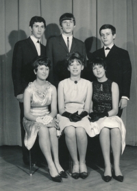 Petr Císařovský (centre) during dance course, Jihlava, about 1967