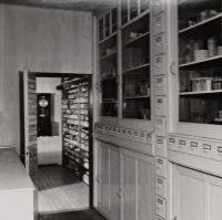 Interior of the pharmacy U Zlatého hada, Národní třída, Prague, 1940s