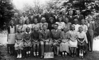 Vilibald Plaček above, second from the left, Hať 1951