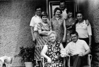 Vilibald Plaček on the left with his family, seated mother Marie and father Alois, Darkovičky mid 70s