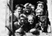 Vilibald Plaček, first from the right, school picture, Hať 1952