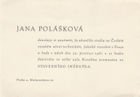 Invitation to graduation, 22 December 1961