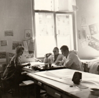 Jana Kautská (left) in the Armabeton office, Prague, 1961