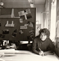 Jana Kautská in the Armabeton office, Prague, 1961