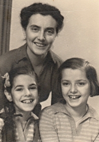 With her mother and younger sister Emina, 1947