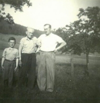 Blahomír with grandfather Antonín and father Blahomír, Prosečné, about 1960