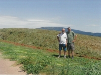 Blahomír on the right with his friend during haying, 2014