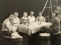 Family celebration, on the right Zdenka, sister Šárka and parents