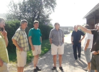 From left: son Jirka, Blahomír, son Jan during the visit of the Minister of Agriculture Mr. Fuksa and the Chairman of the Association of Private Agriculture to the farm, Prosečné, 2011