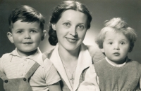 With his mother and sister; ca. 1951