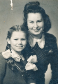 With her mother in 1945