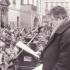 Rudolf Bereza speaking at a demonstration of HSD-SMS for the renewal of Moravian administration in 1991 in Olomouc 